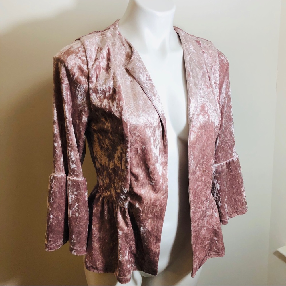Pink Velvet Velour Blouse W Bell Sleeves